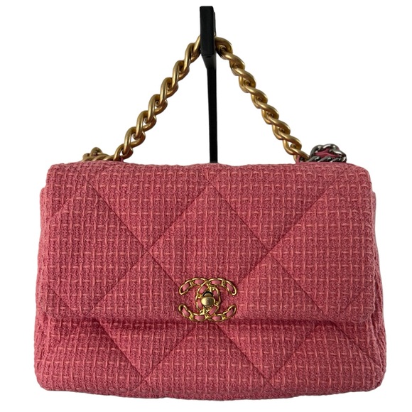 CHANEL Handbags - Chanel 19 Tweed Pink Chain Crossbody Flap Bag Large NWT
